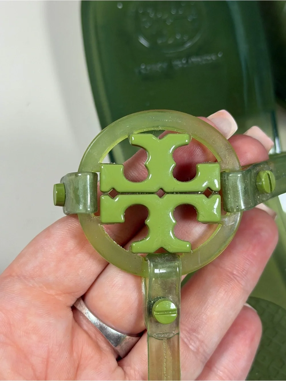 Tory Burch Olive Green Jelly Logo Thong Sandals